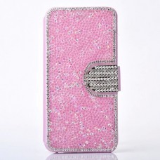 iPhone 6 6s 4.7 -Bling Bling Rhinestone PU Flip Stand Phone Protective Cover Case with Magnet Clip - Pink